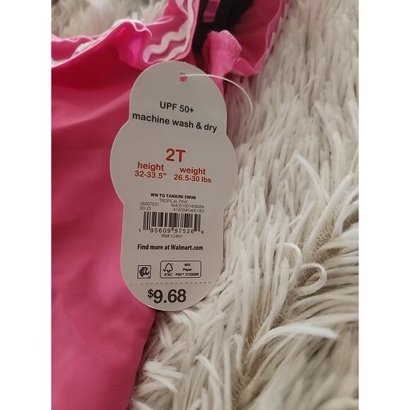 Toddler Girls Pink 2 piece Swim Suit 2T NWT Tankini. Upf 50+ - Picture 5 of 6